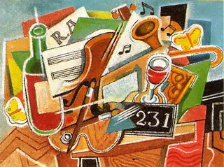 Abstract illustration of Music instruments and drink