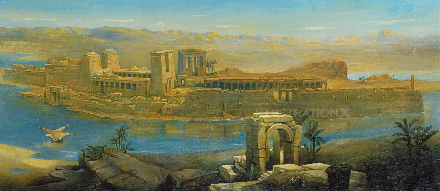 Ancient Egyptian temple ruins along the Nile River by Bob Venables