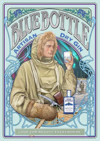 Advertising poster of Blue Bottle Artisan Dry Gin