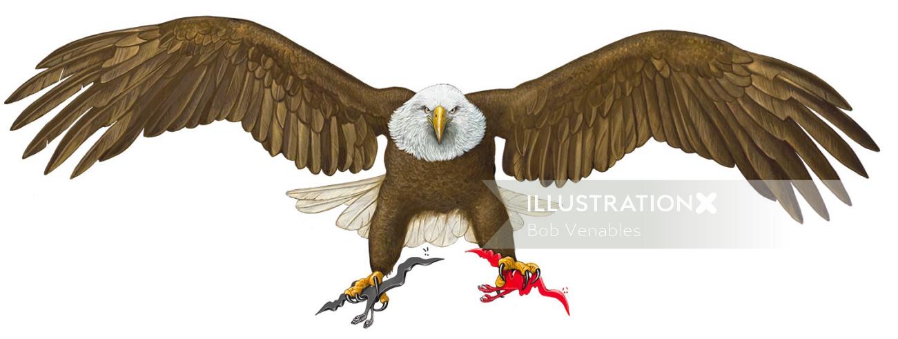 Ilustração da águia careca voadora