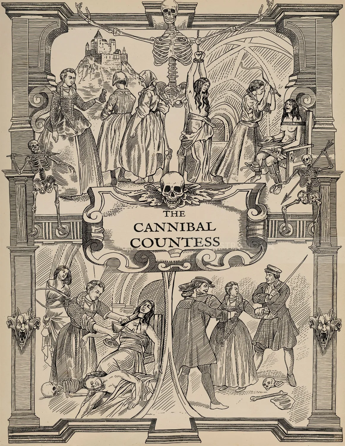 The Cannibal Countess wood engraving art