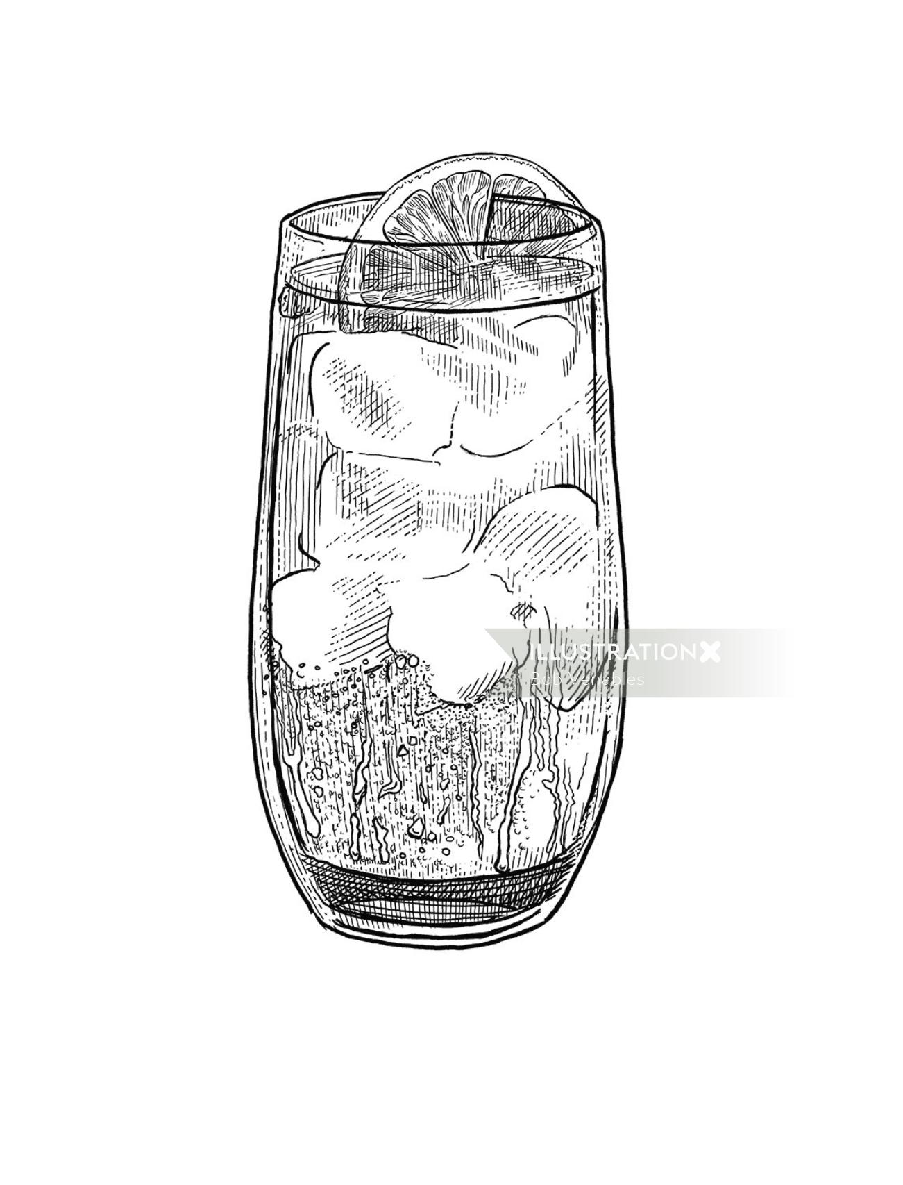 Lemon juice black and white illustration