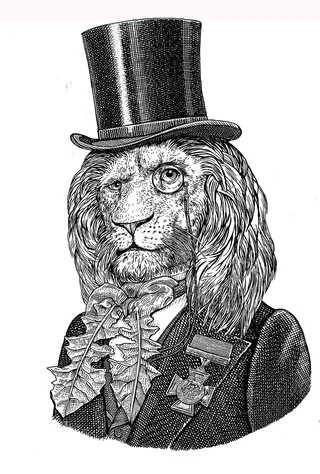 Black and white anthropomorphic Lion illustration