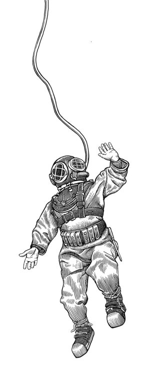 Ilustração em preto e branco do astronauta 