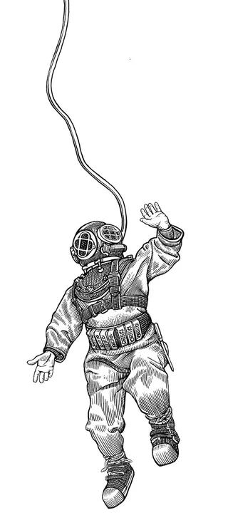 Black and white illustration of astronaut 