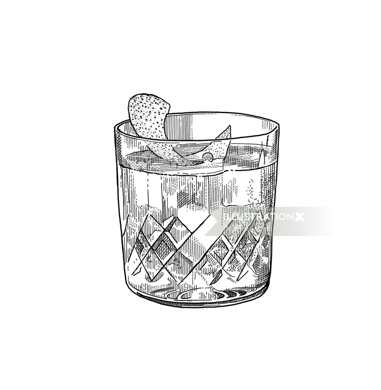 Design de copo de uísque preto e branco