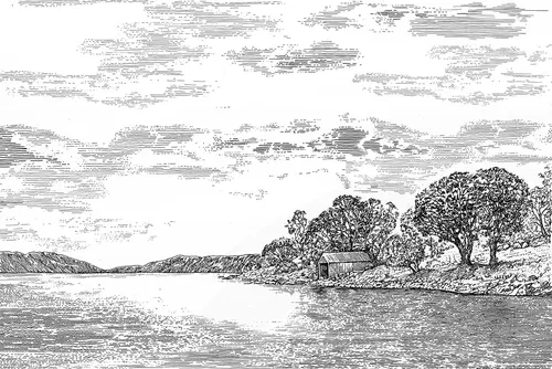 Lake view black and white design