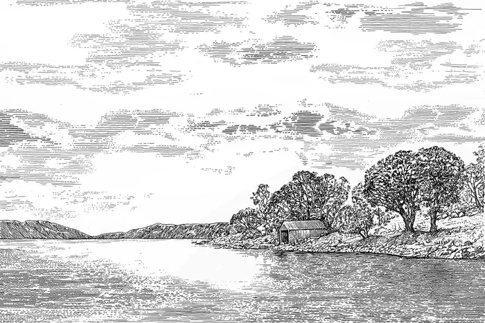 Lake view black and white design