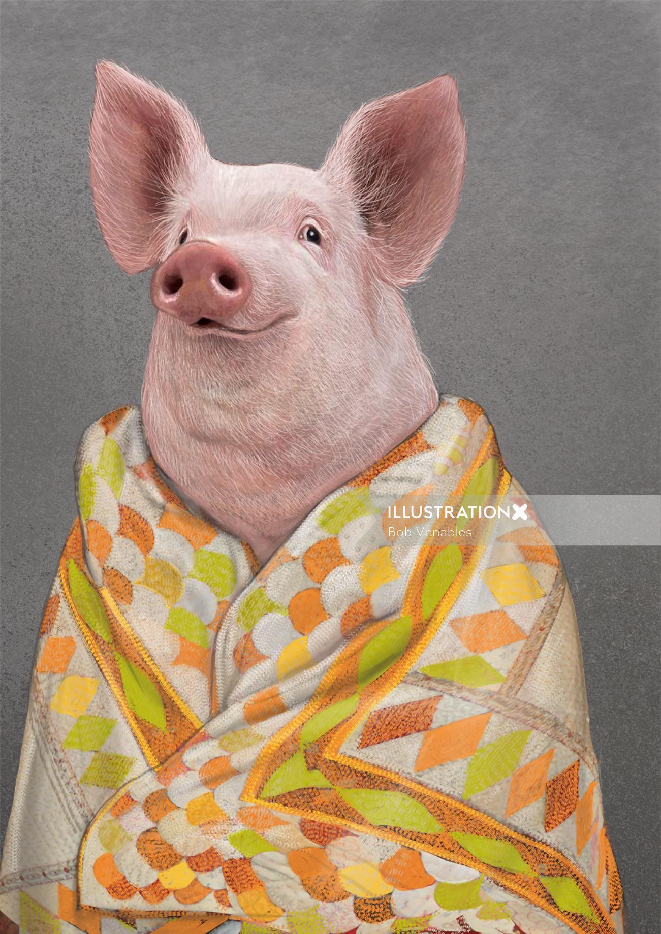 Retrato Animal Pig