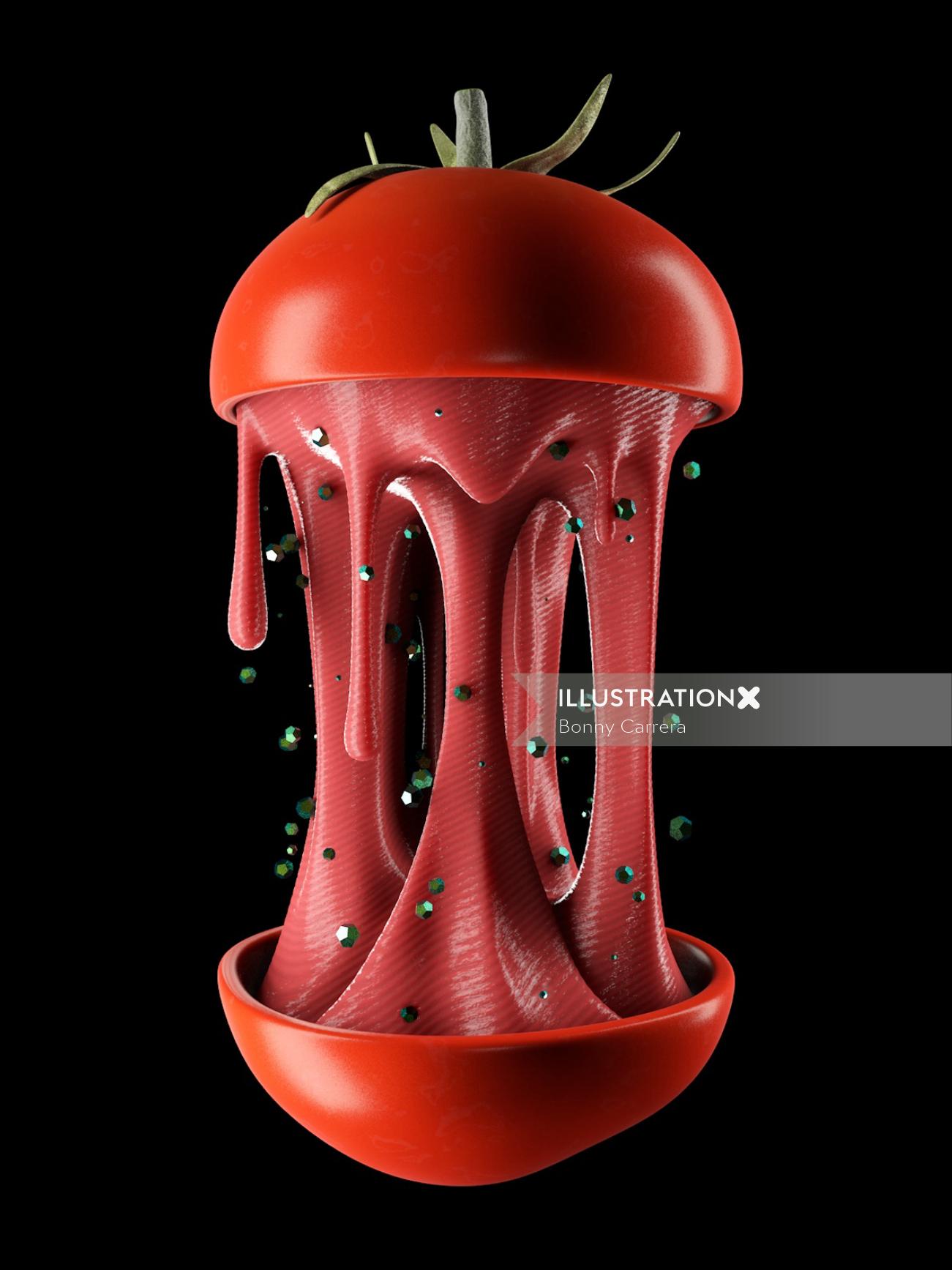 3d illustration de la tomate en tranches