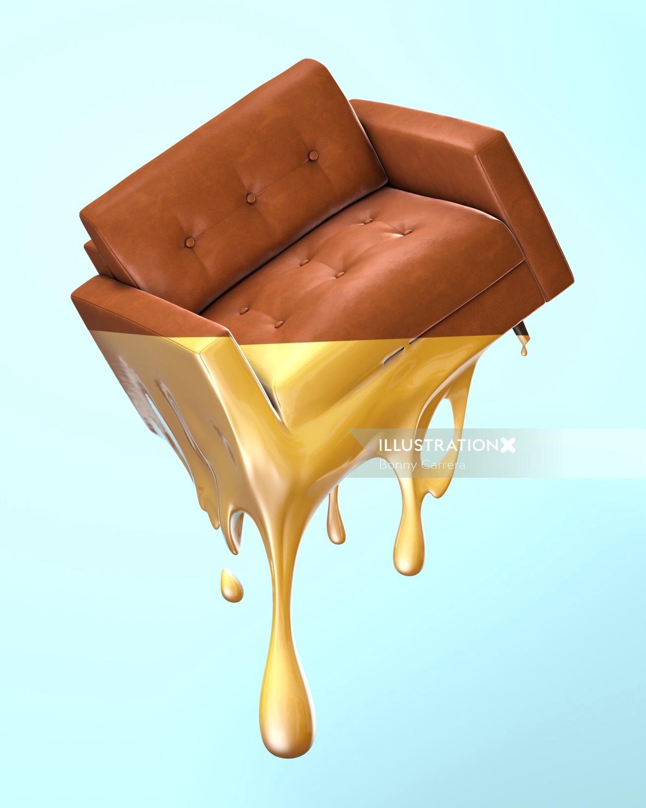 Canapé 3D avec couleur or