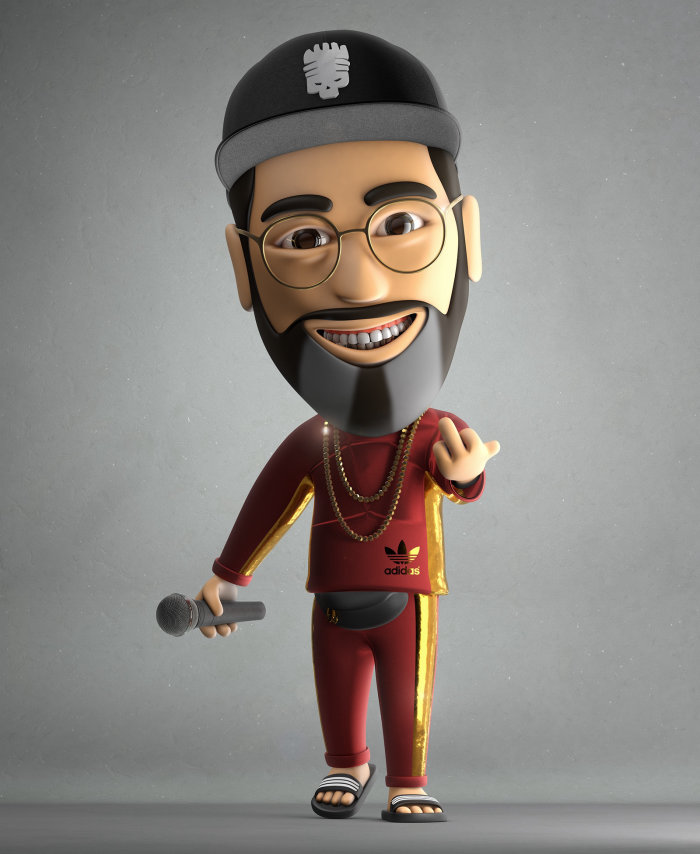 Personagem addidas 3D com microfone