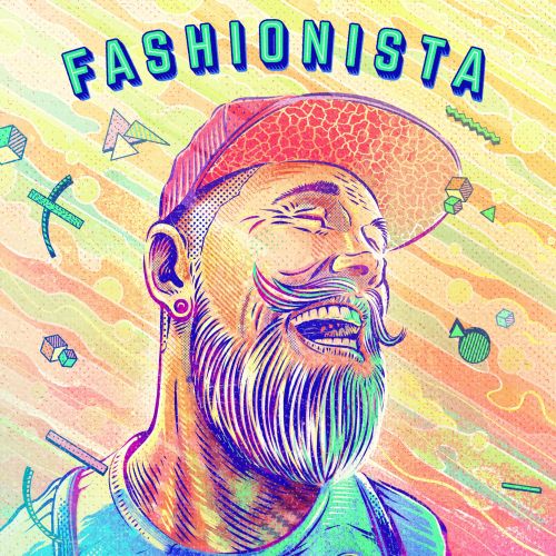 Portrait illustration of laughing hipster