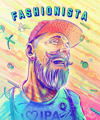 Portrait illustration of laughing hipster