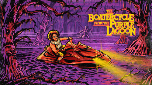 Diseño de póster del botercycle de la laguna púrpura