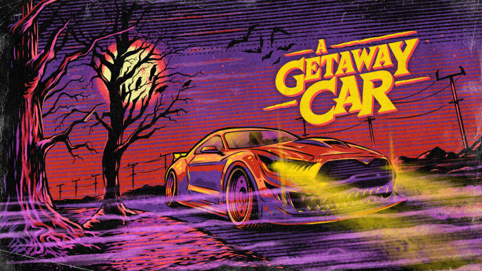 Digital painting of a getaway car 
