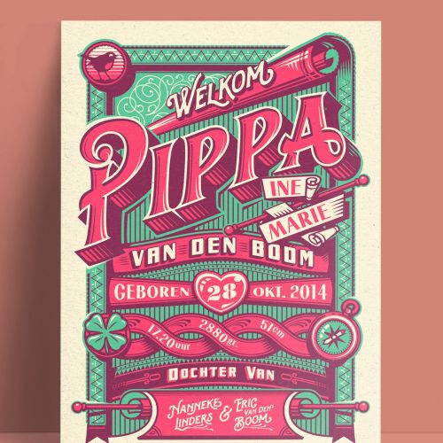 Graphic pippa birthday announcement card
