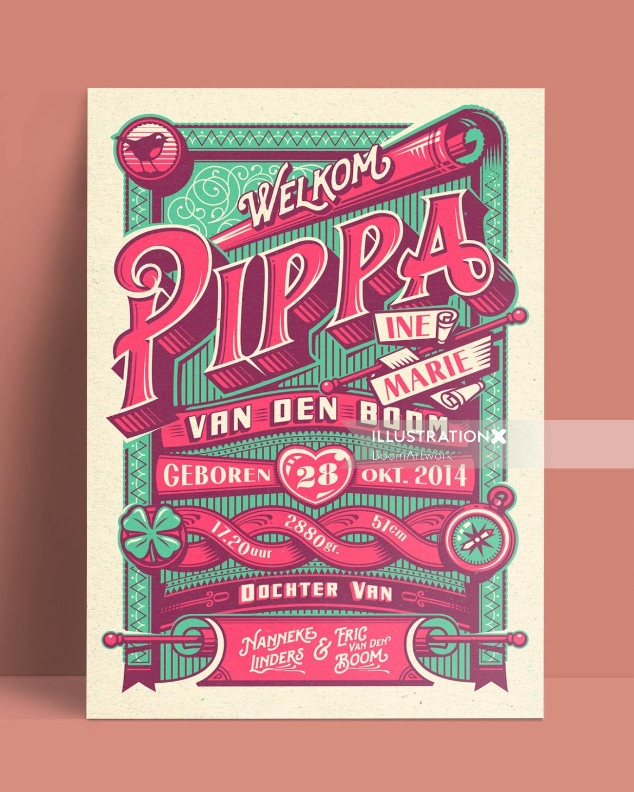 Graphic pippa birthday announcement card
