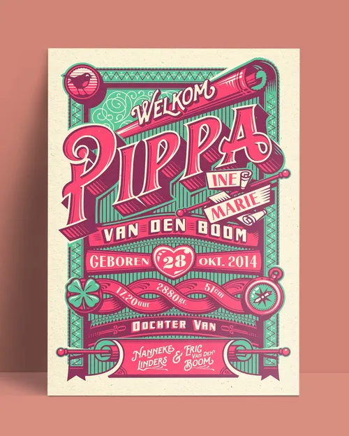 Graphic pippa birthday announcement card
