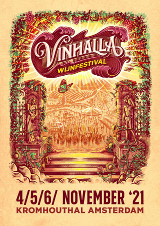 Ilustración de cartel para el festival del vino Vinhalla.