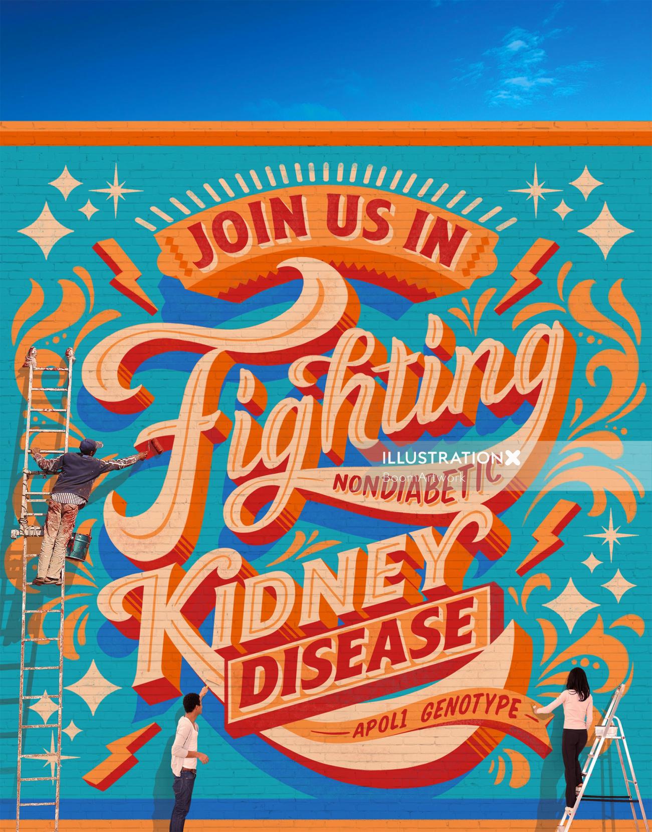 Lettering illustration of Fighting Kidney Disease