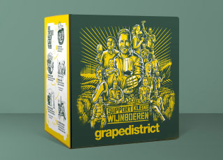 Ilustración de packaging para vino Grapedistrict