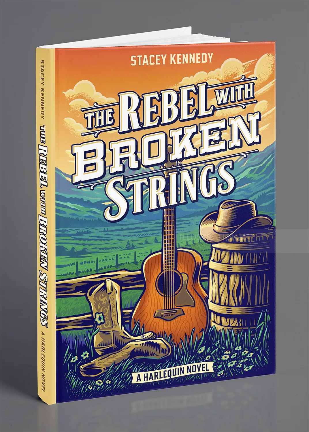 Book cover of The Rebel with Broken Strings with guitar and cowboy hat