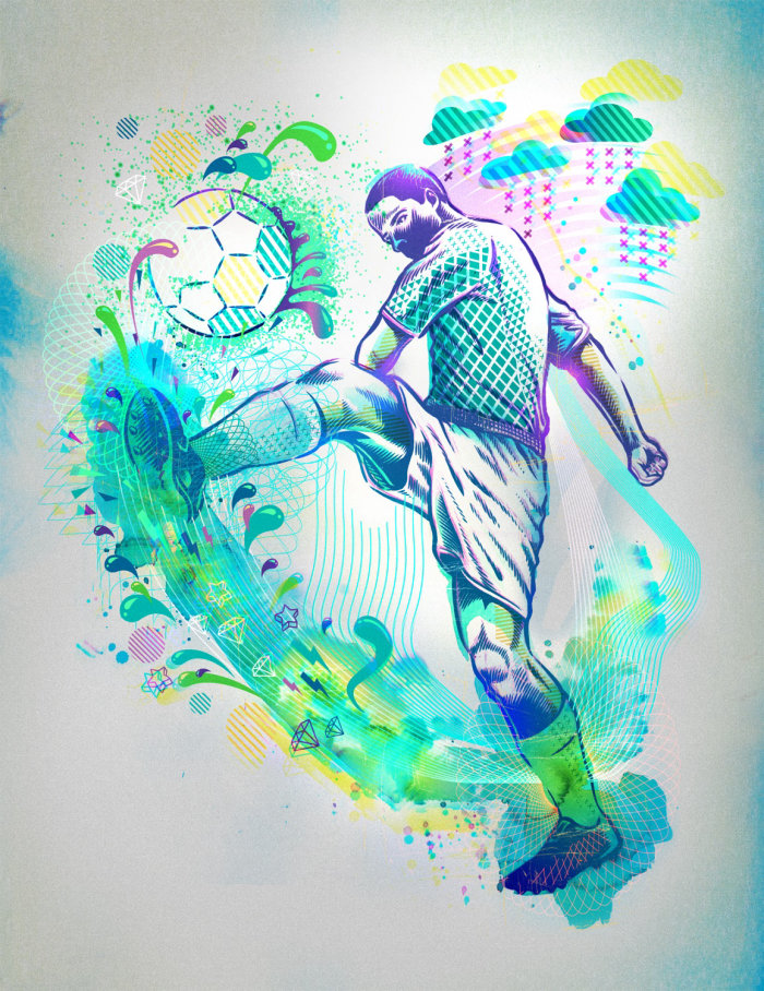 Illustration of a football player for Digital Arts Magazine