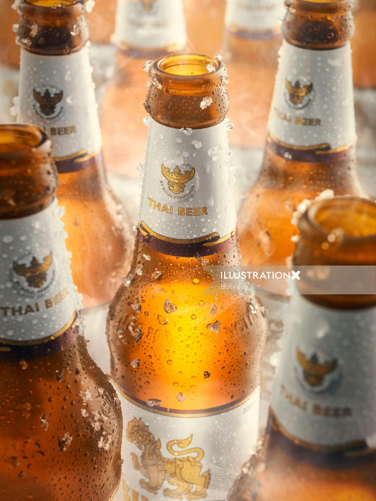 retouch packaging photography Thai Beer bottles
