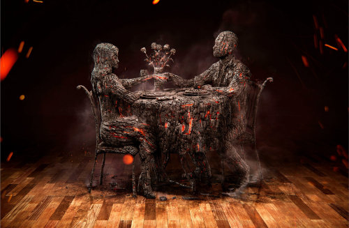 scene 3D illustration Burnt Dinner