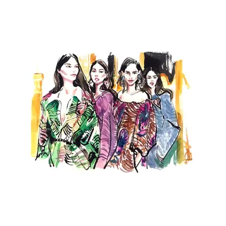 Watercolour sketch of fashion women