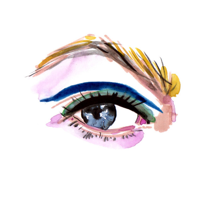Pintura em aquarela de olho com cílios