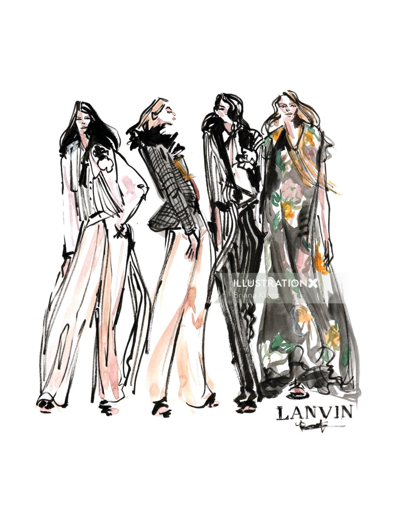 Ilustração de moda feminina para Lanvin