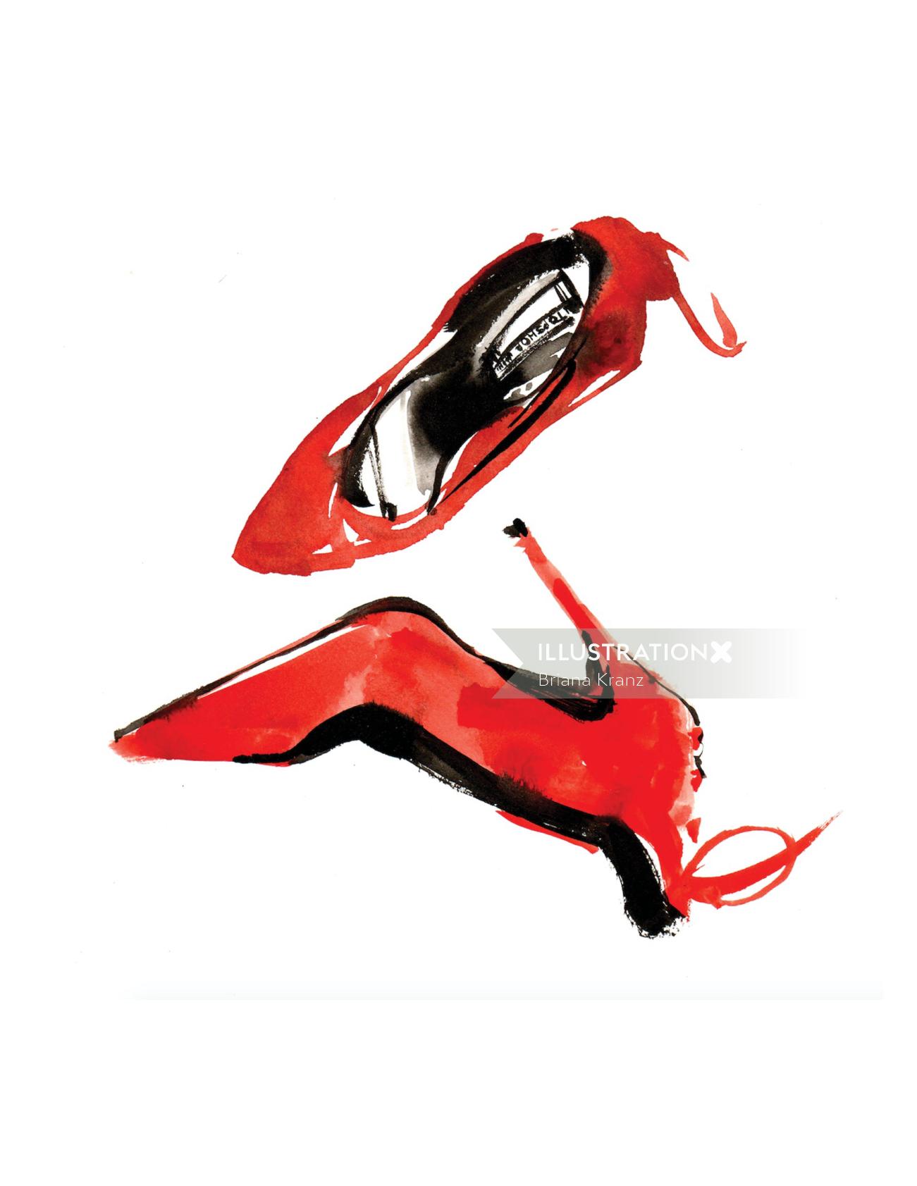 妇女的红鞋的插图