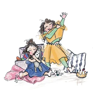 Two girls playing with dolls and toys by Briana Kranz