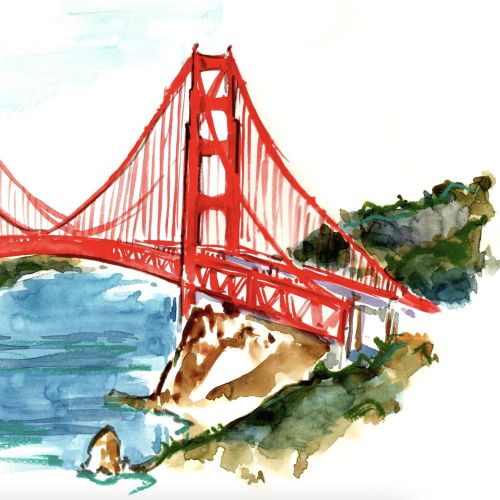 Watercolor painting of the Golden Gate Bridge by Briana Kranz