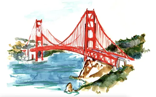 Watercolor painting of the Golden Gate Bridge by Briana Kranz