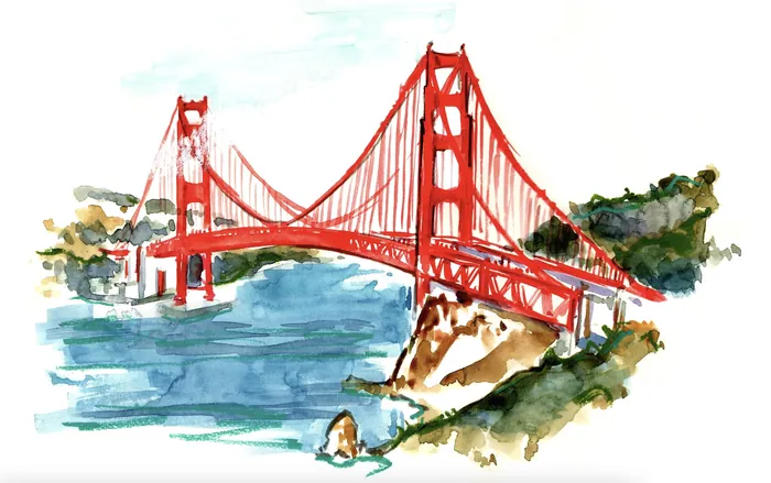 Watercolor painting of the Golden Gate Bridge by Briana Kranz