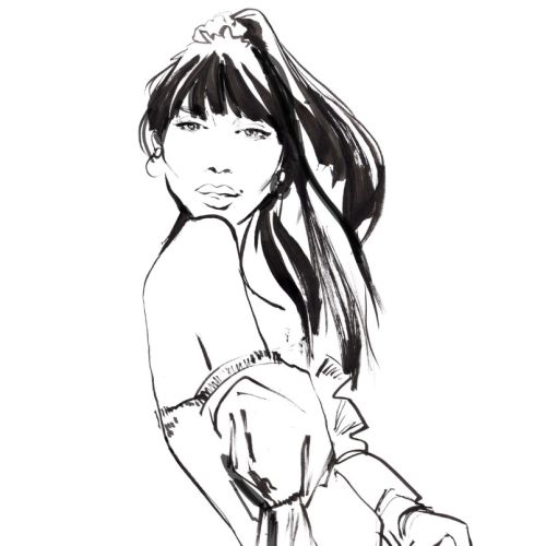 Fashion sketch of a woman in stylish clothing by Briana Kranz