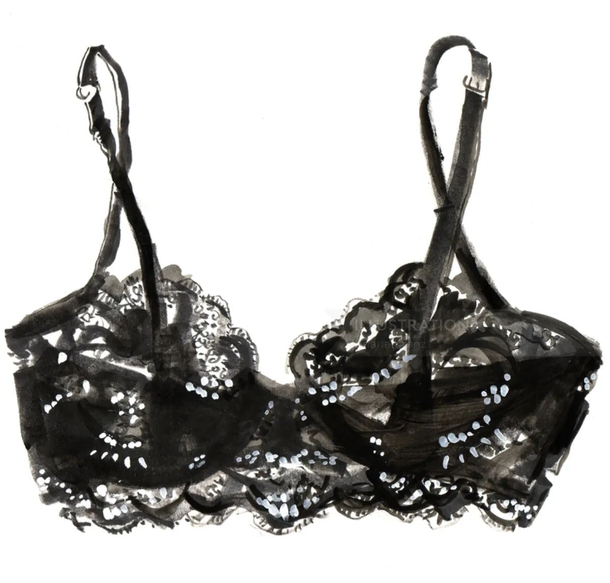Black lace bralette with floral patterns by Briana Kranz