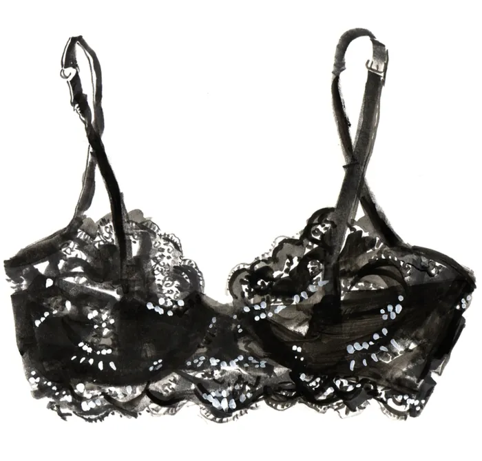 Black lace bralette with floral patterns by Briana Kranz