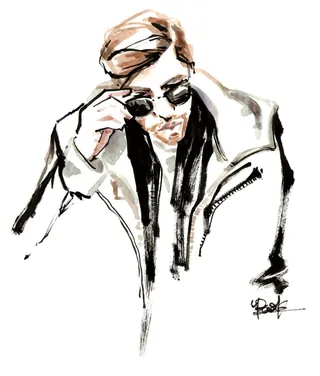 Watercolor illustration of woman adjusting sunglasses by Briana Kranz