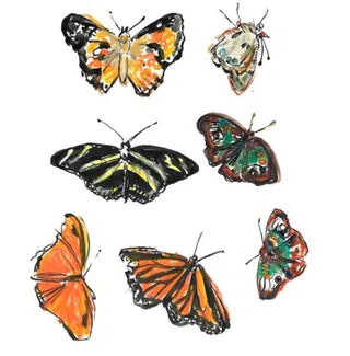 Seven watercolor butterflies in different colors and patterns
