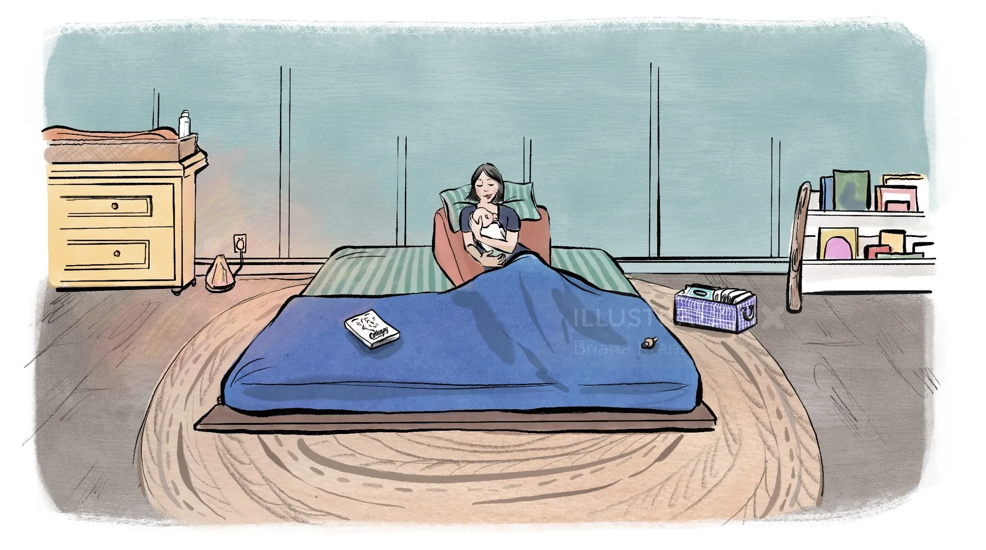 ベッドに座って本を読んでいる女性（著者：Briana Kranz）