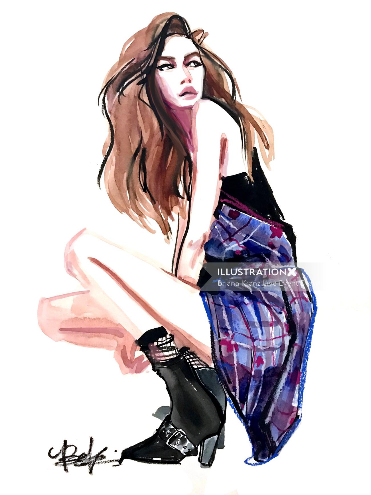 Fashion Sketch of Gigi Hadid