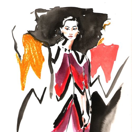 Watercolour sketch of a fashion lady