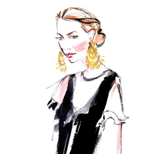 Watercolour sketch of woman wearing earrings