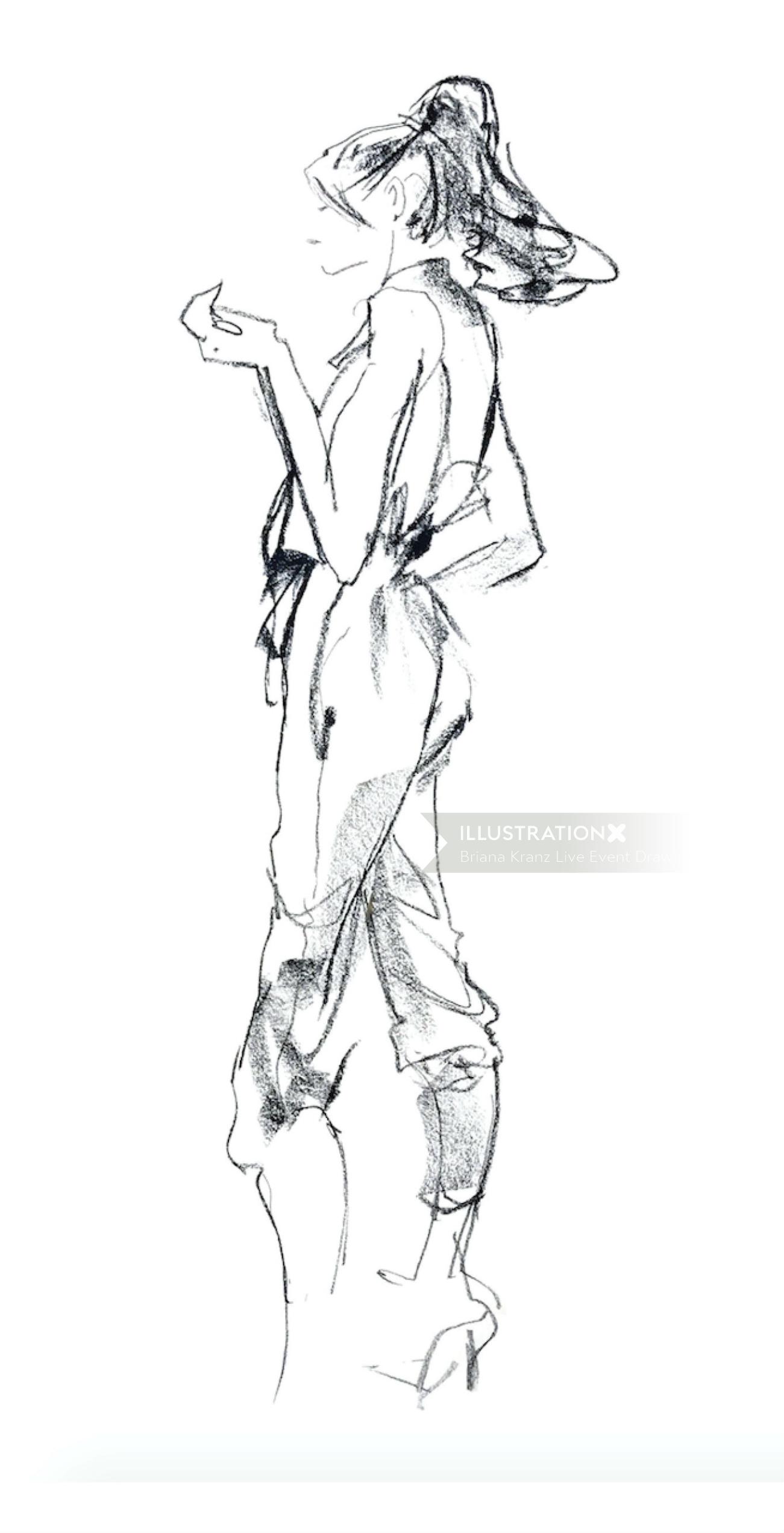 Line sketch of fashion model