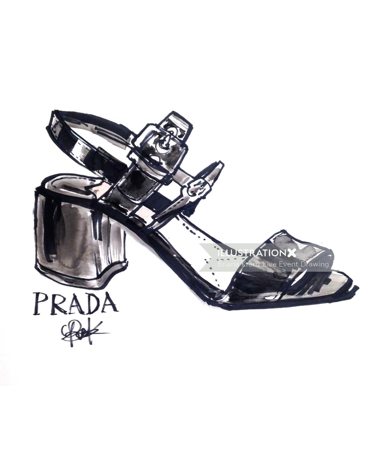 Black & white sketch for Prada women's shoe