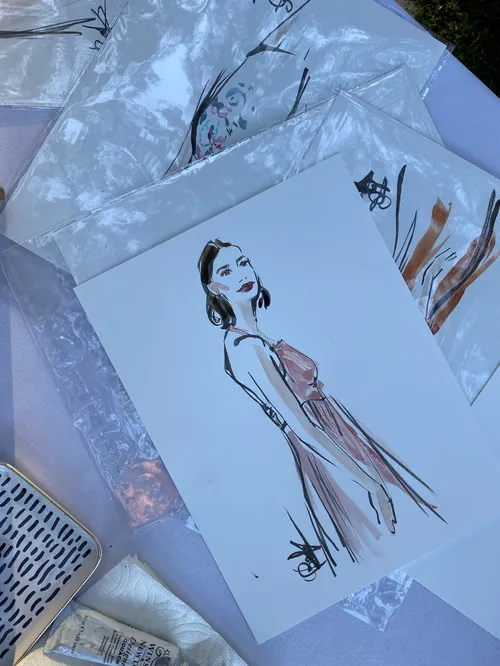 Fashion illustration of woman in dress by Briana Kranz